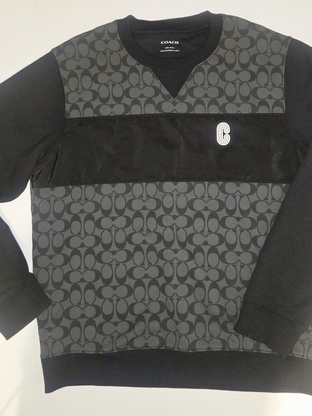 Coach Men’s Black & Gray Signature 'C' Crewneck Sweater